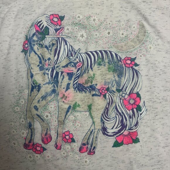 VTG Belton Size XL Gray Pink Unicorn‎ Sparkly Print Single Stitch Shirt MADE USA - Picture 4 of 7